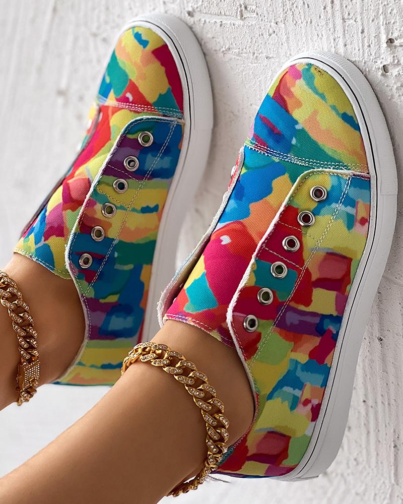 Melting Colors All Over Print Eyelet Canvas Sneakers