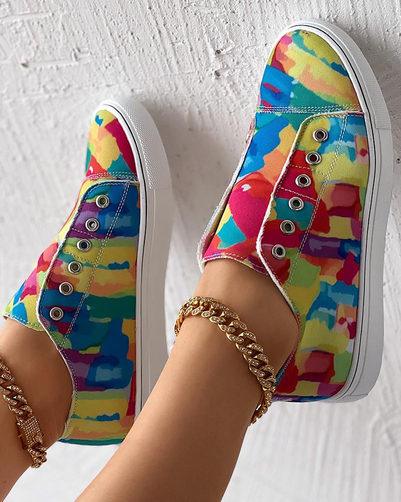 Melting Colors All Over Print Eyelet Canvas Sneakers