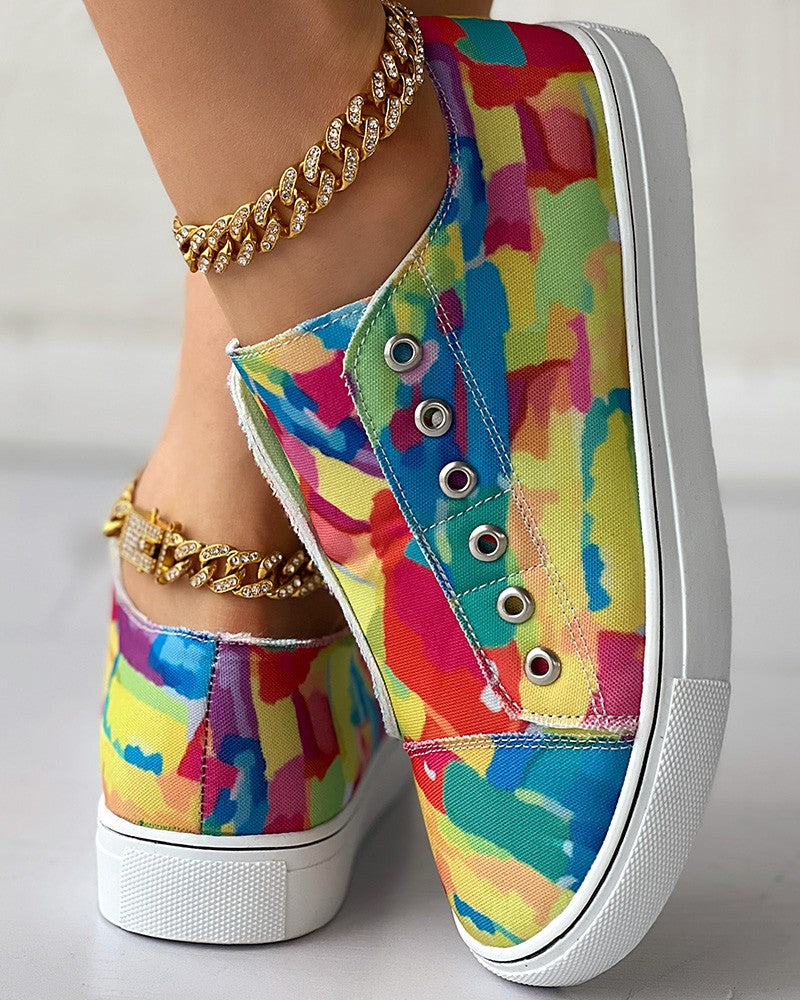 Melting Colors All Over Print Eyelet Canvas Sneakers