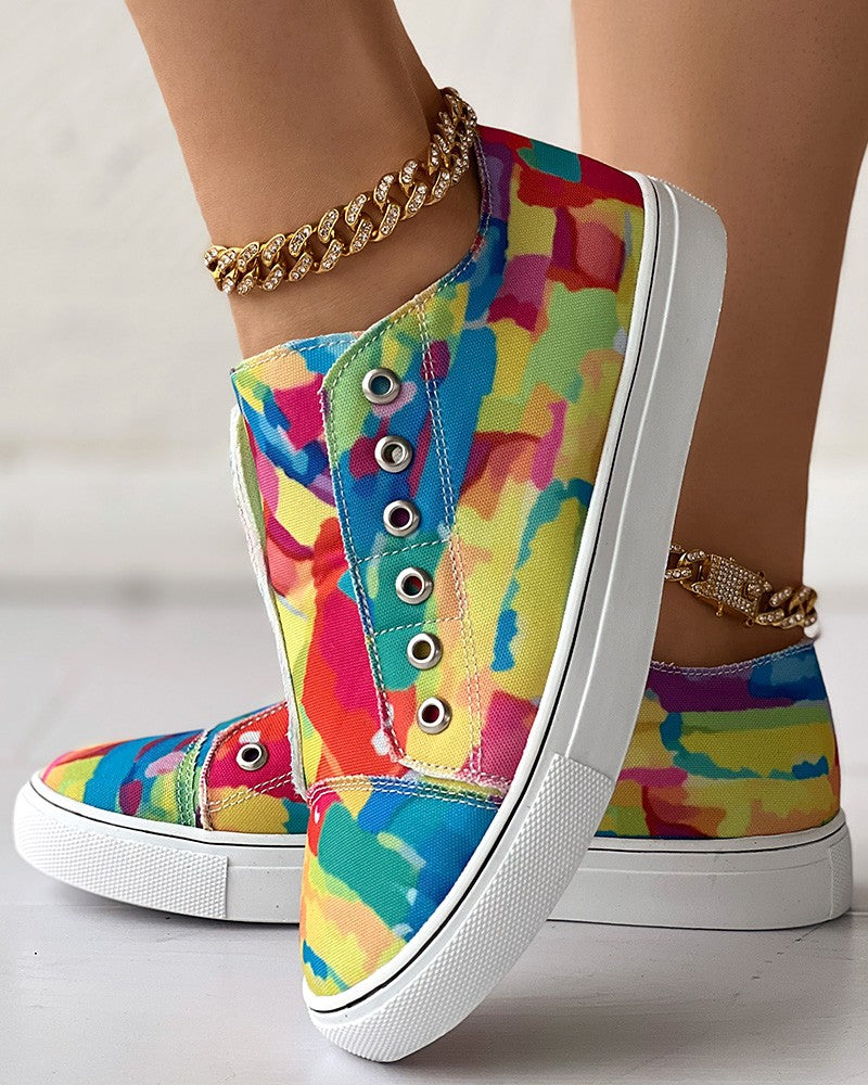 Melting Colors All Over Print Eyelet Canvas Sneakers