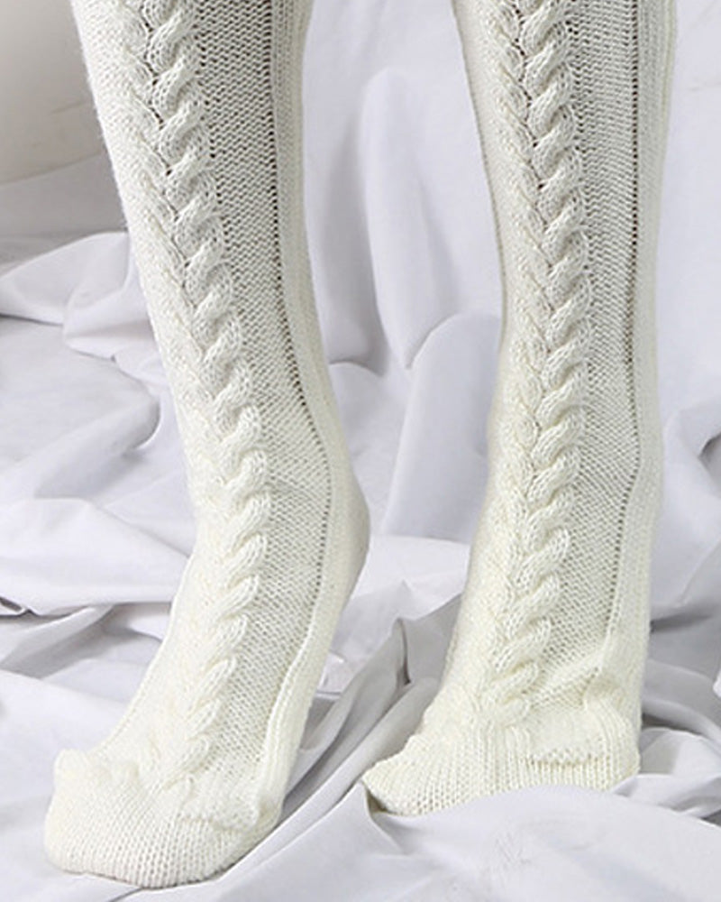 1Pair Thigh High Cable Knit Leg Warmers Winter Warm Long Boot Socks