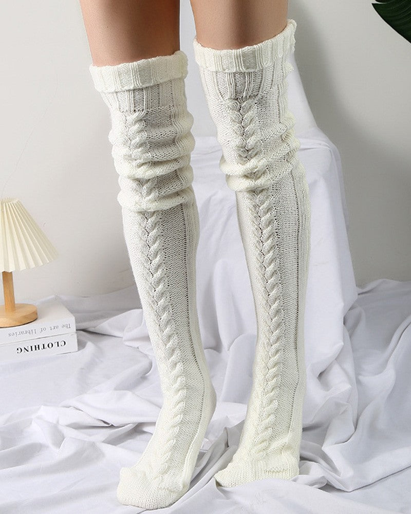 1Pair Thigh High Cable Knit Leg Warmers Winter Warm Long Boot Socks