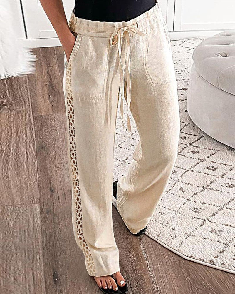 Drawstring Hollow Out Casual Pants