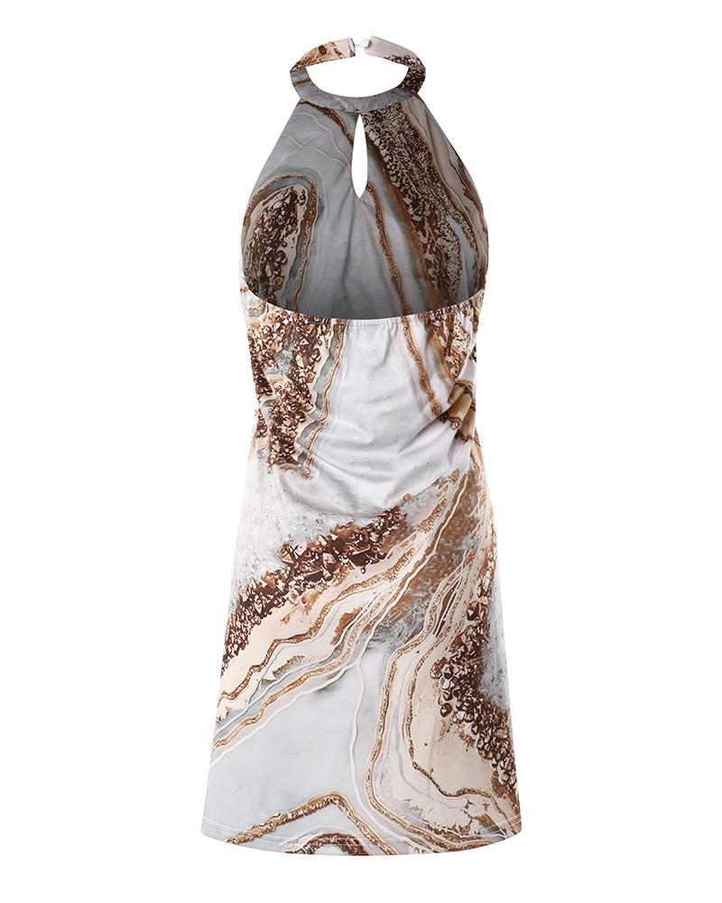 Marble Print Halter Casual Dress