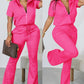 Short Sleeve Zip Up Top & Drawstring Pants Set