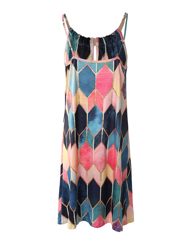 Allover Print Halter Cutout Casual Dress