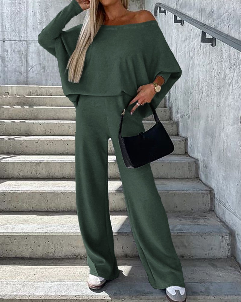 Skew Neck Batwing Sleeve Top & Pants Set