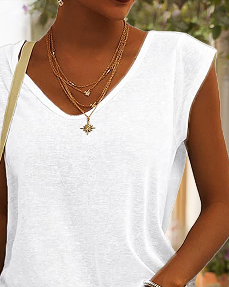 Cap Sleeve V Neck Casual T shirt