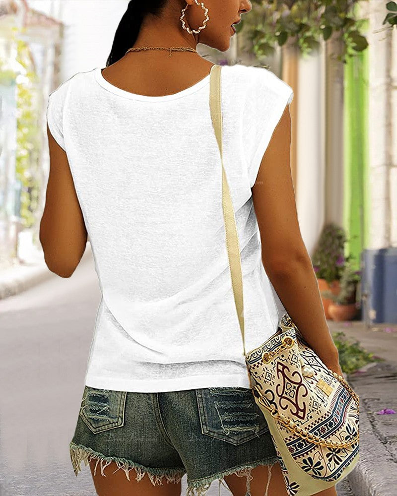 Cap Sleeve V Neck Casual T shirt