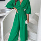 Plunge Wide Leg Ruched Jumpsuit