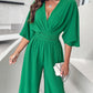 Plunge Wide Leg Ruched Jumpsuit