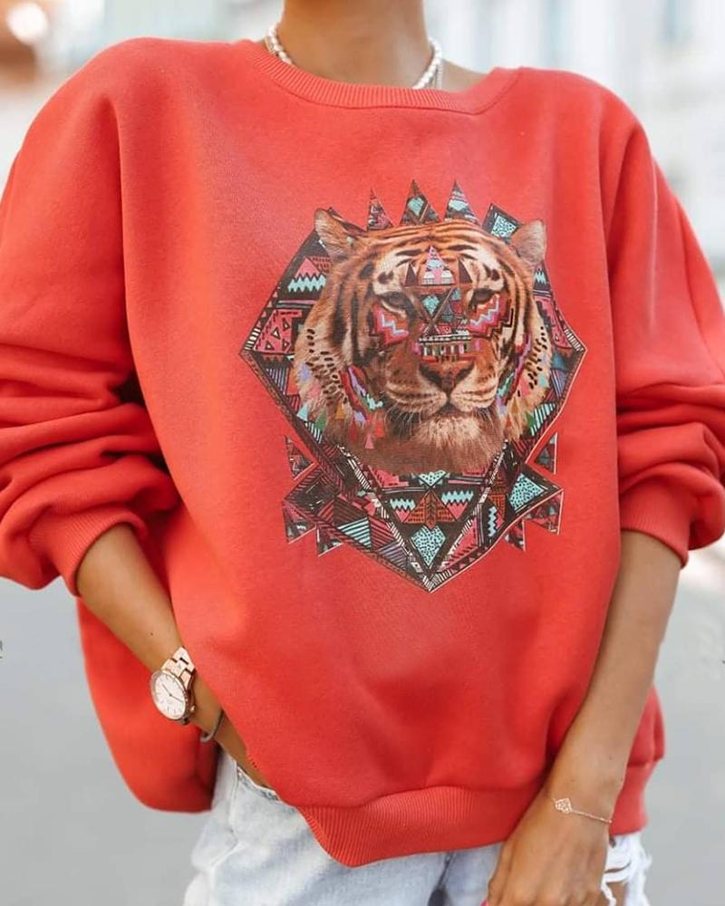 Animal Print Long Sleeve Drop Shoulder Sweatshirt