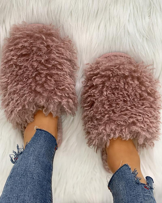 Fluffy Design Print Flat Slippers