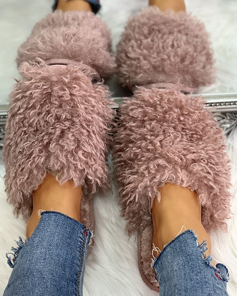 Fluffy Design Print Flat Slippers