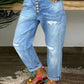 Button Fly Ripped Low Waist Jeans