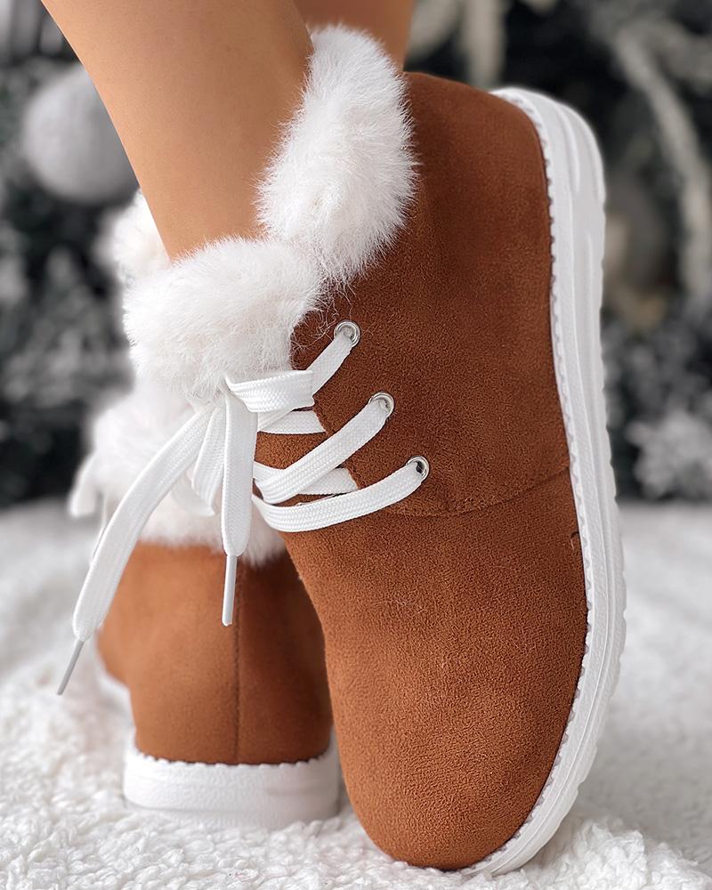 Christmas Fuzzy Detail Lined Ankle Boots