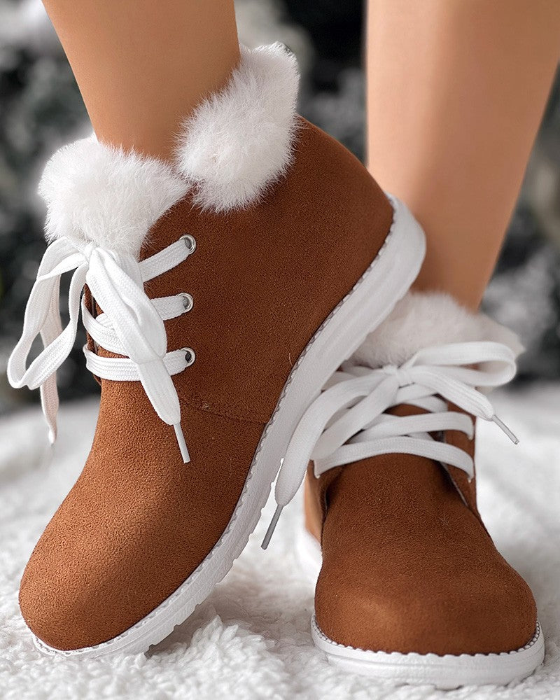 Christmas Fuzzy Detail Lined Ankle Boots