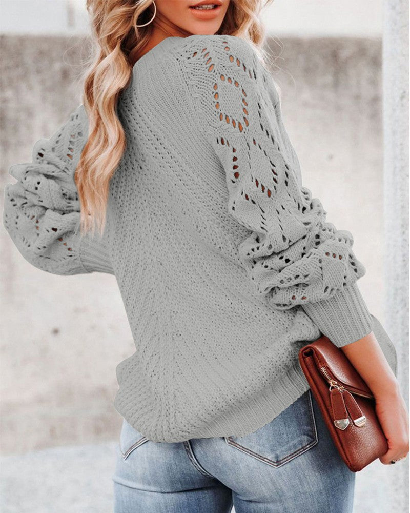 Long Sleeve Pointelle Knit Sweater