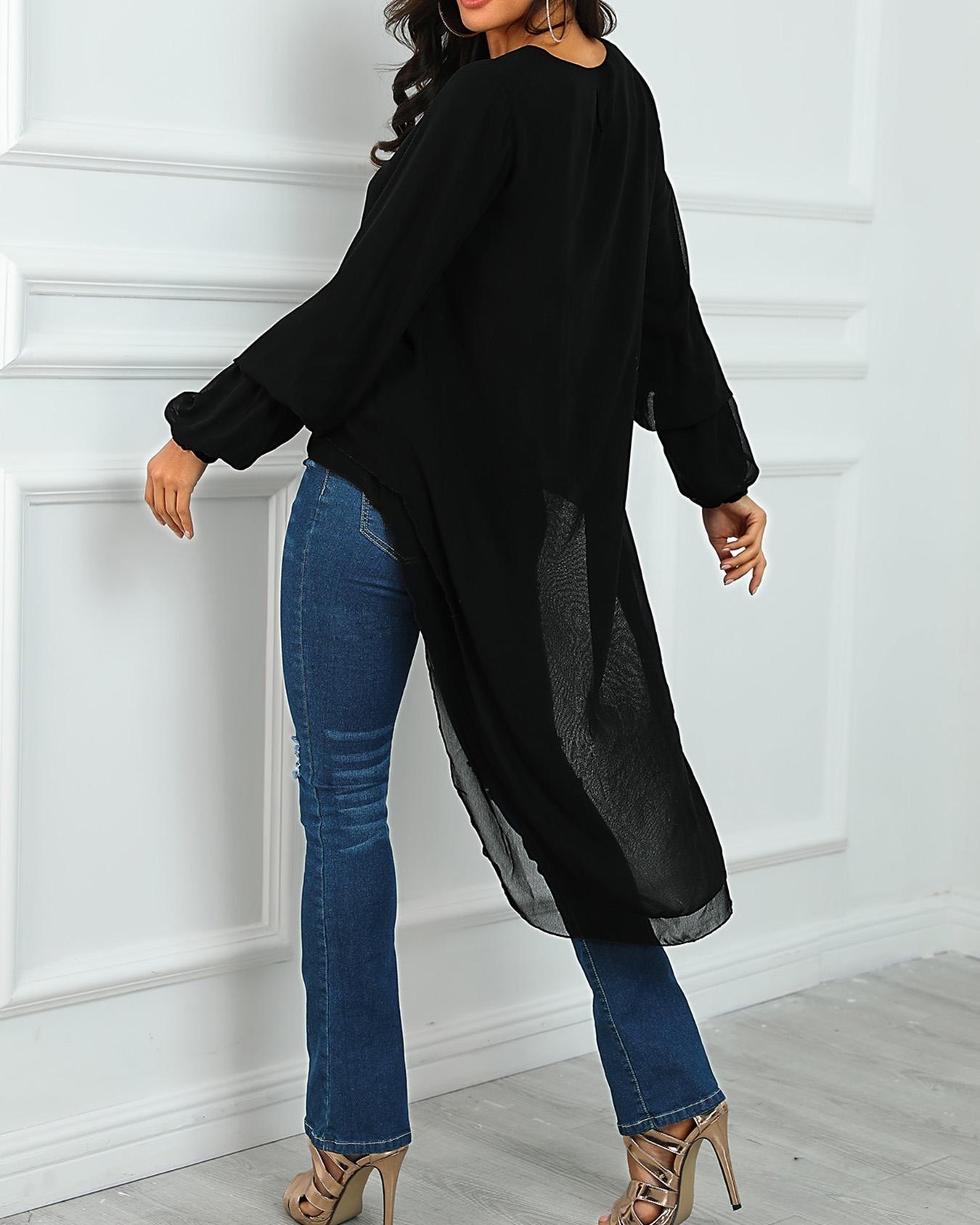 Lantern Sleeve Dip Hem Top