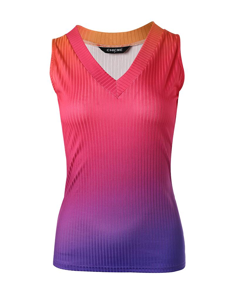 Ombre Ribbed Casual Tank Top