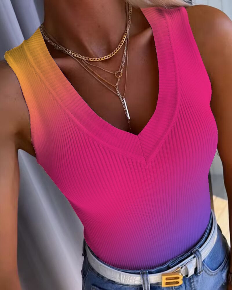 Ombre Ribbed Casual Tank Top