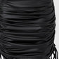 Lace Trim Zip Front PU Leather Drawstring Ruched Bodycon Dress