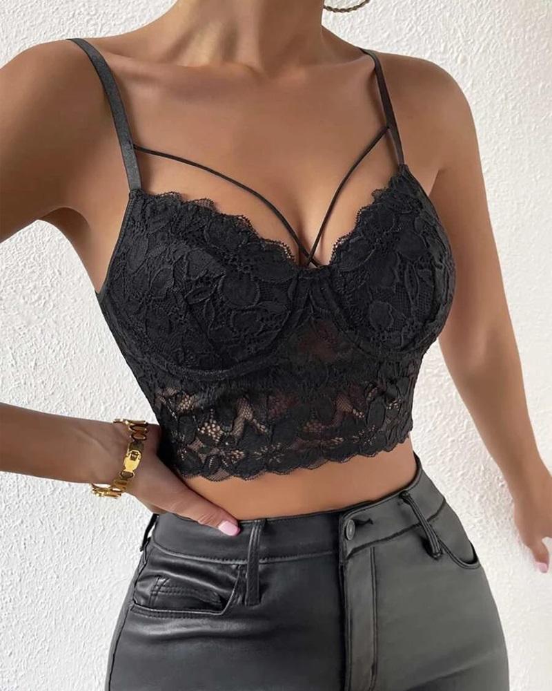 V Neck Lace Crop Cami Top