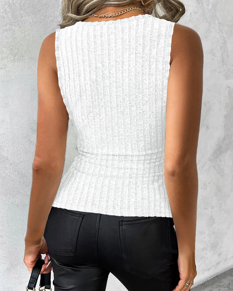 Overlap Buttoned Ribbed Tank Top