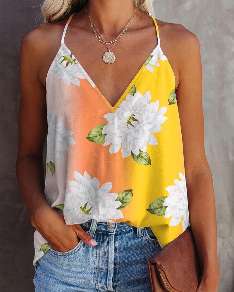 Floral Ombre Print V Neck Cami Top