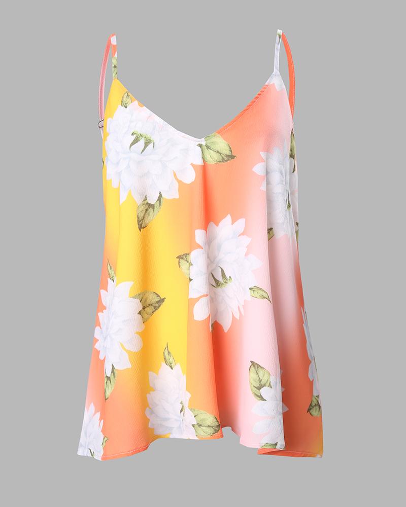 Floral Ombre Print V Neck Cami Top