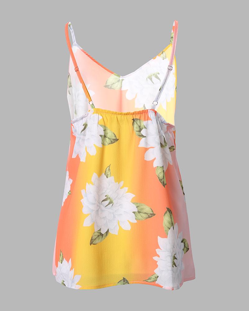 Floral Ombre Print V Neck Cami Top