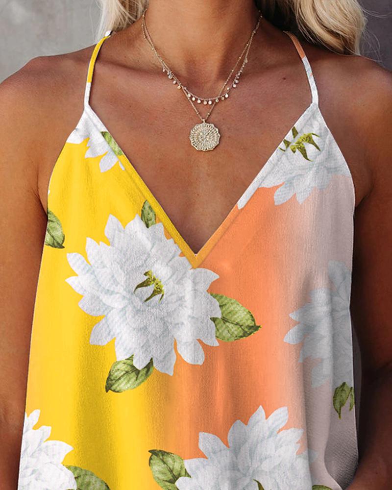 Floral Ombre Print V Neck Cami Top