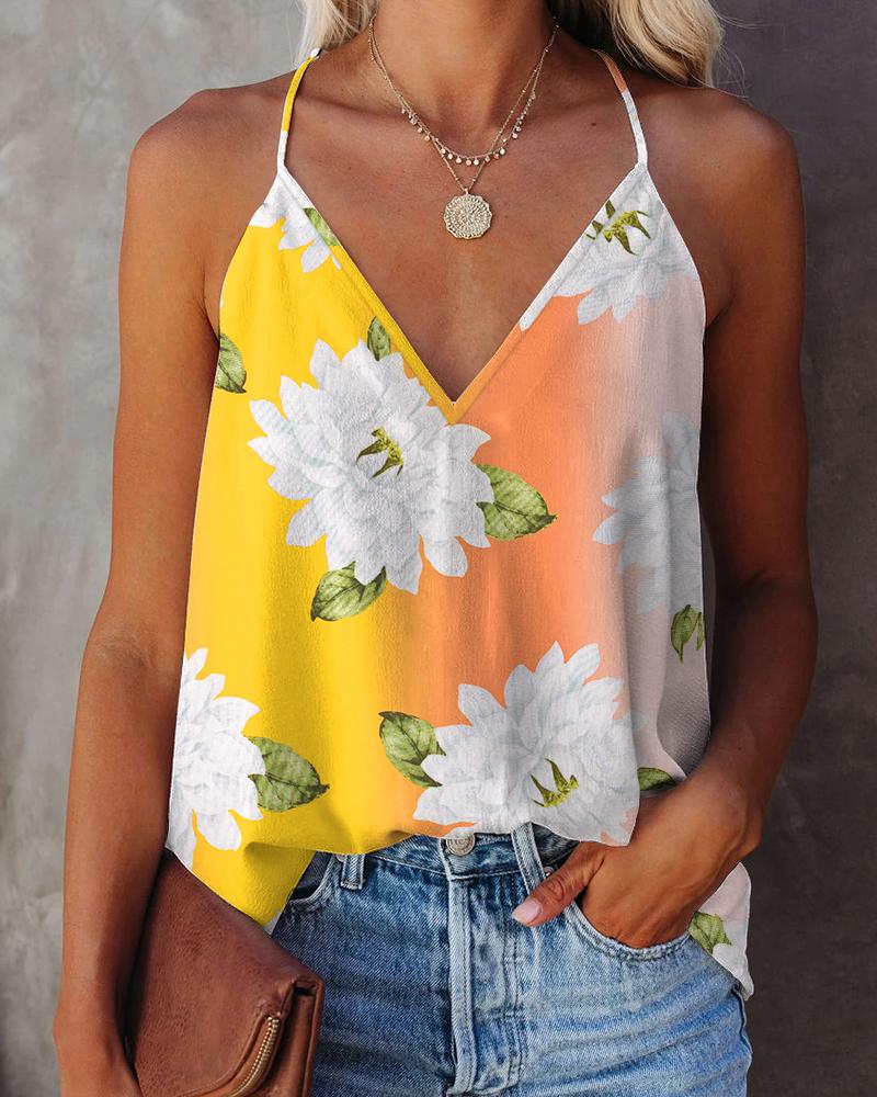 Floral Ombre Print V Neck Cami Top