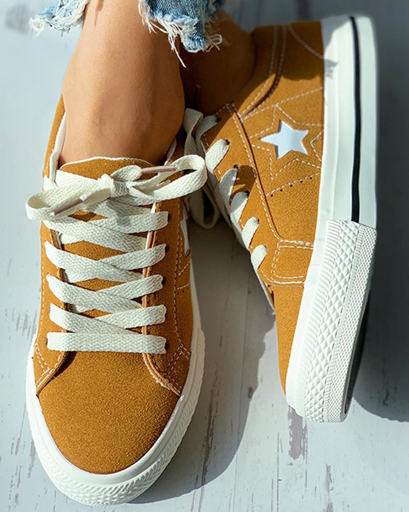 Star Pattern Cutout Lace up Suede Shoes