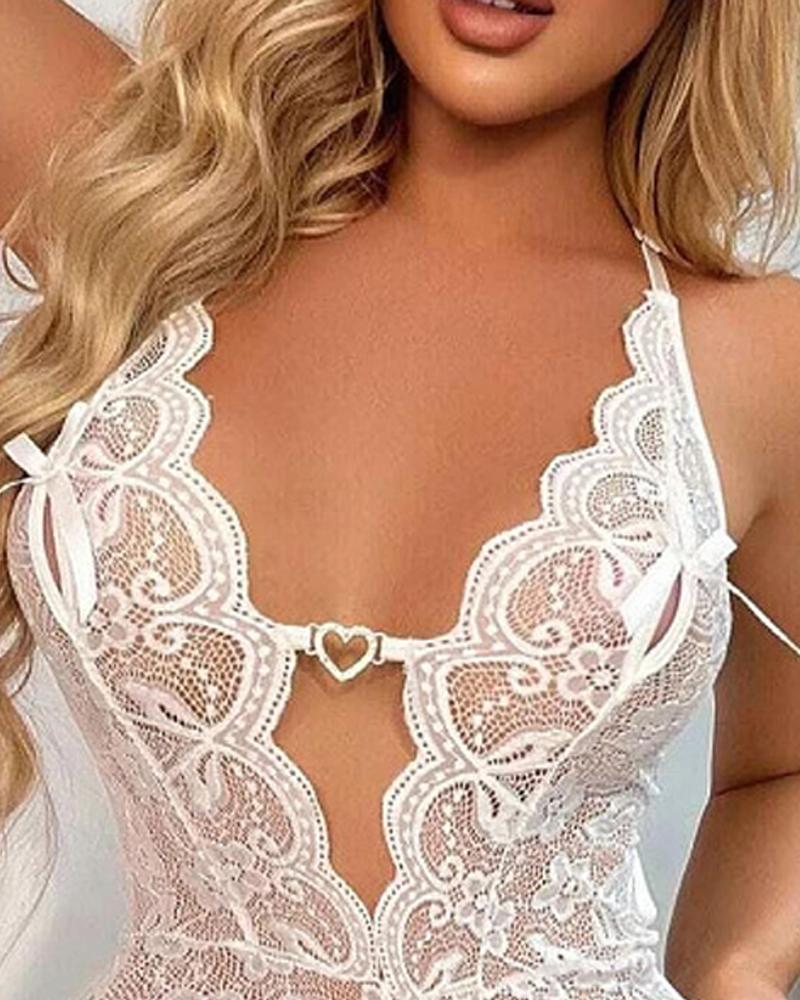 Bowknot Decor Crotchless Halter Backless Teddy