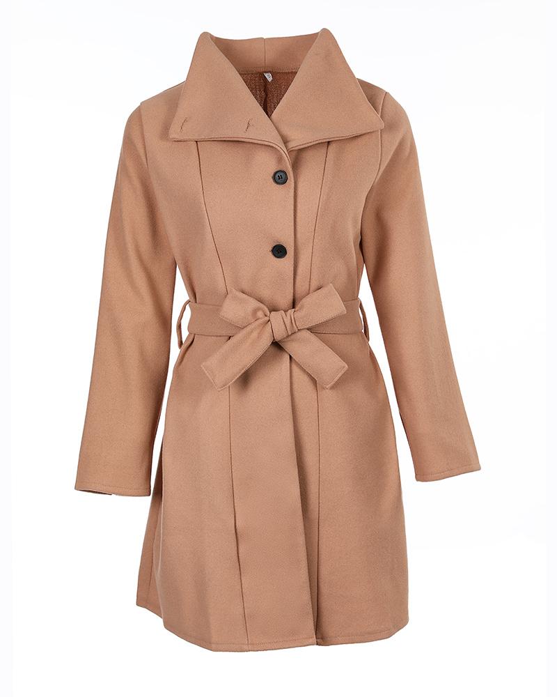 Button Front Longline Coat With Belt