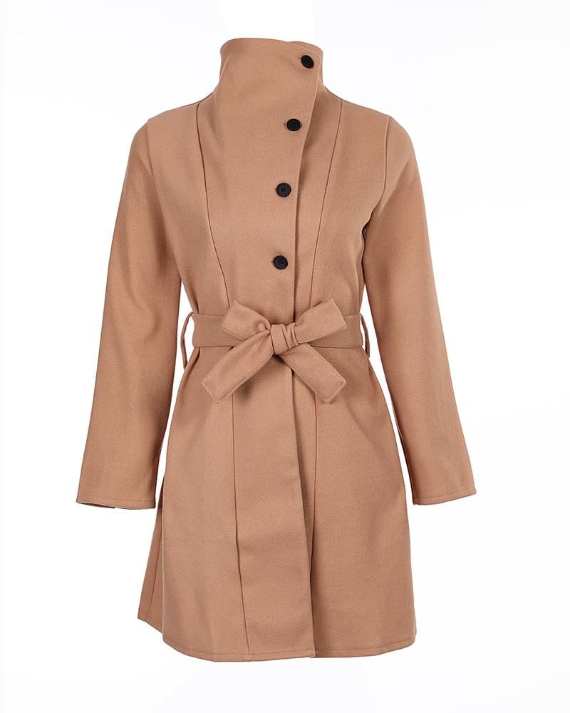 Button Front Longline Coat With Belt