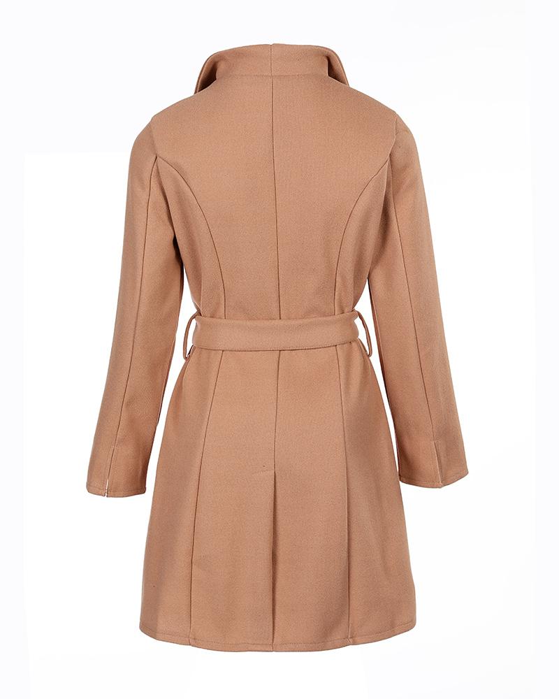 Button Front Longline Coat With Belt