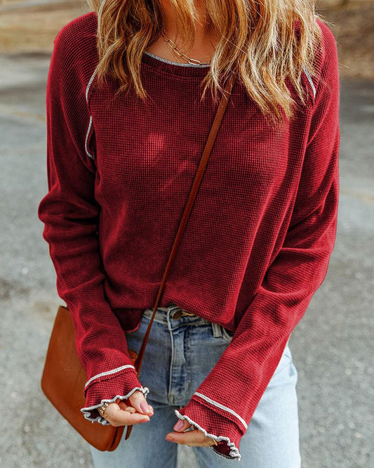 Contrast Piping Long Sleeve Top