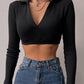 Long Sleeve V Neck Ribbed Crop Top