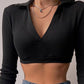 Long Sleeve V Neck Ribbed Crop Top