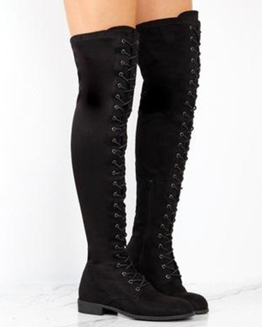 Eyelet Lace up Over The Knee Boots