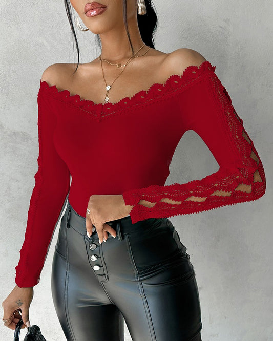 Off Shoulder Hollow Out Lace Top