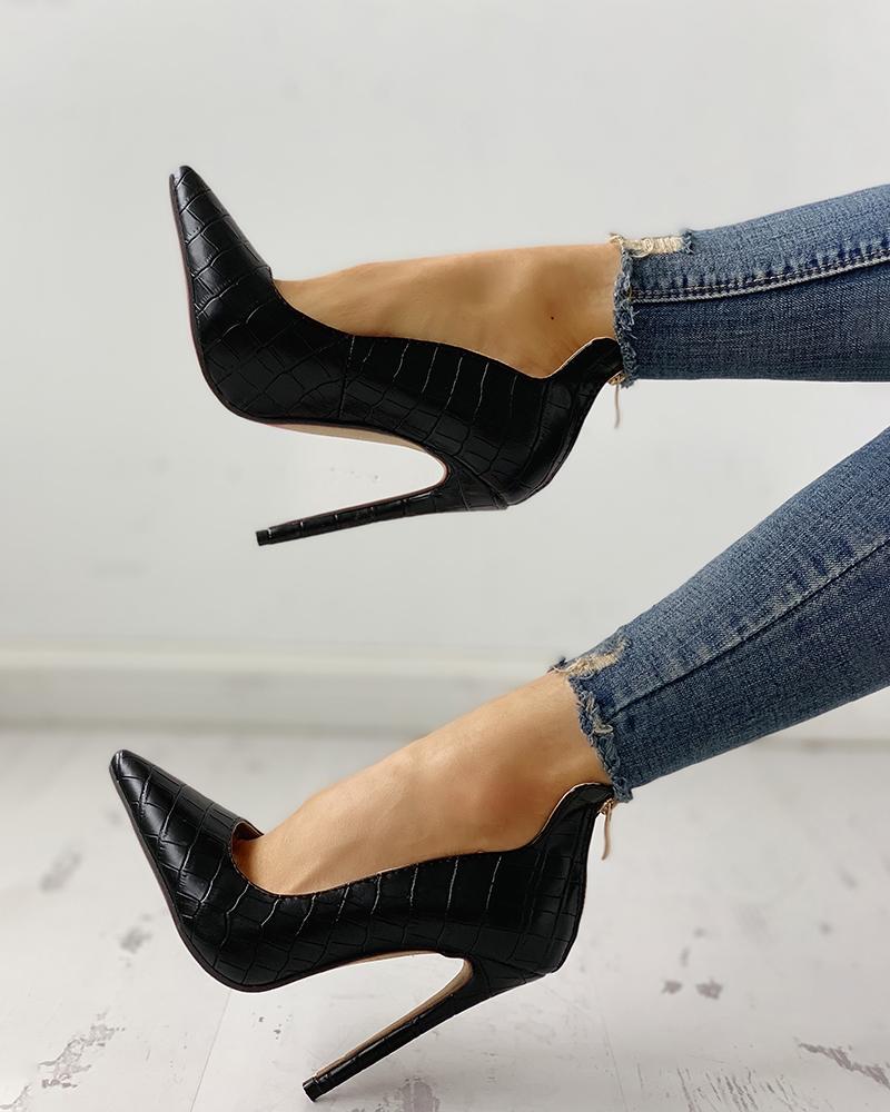 Pointed Toe Zip Detail PU Heels