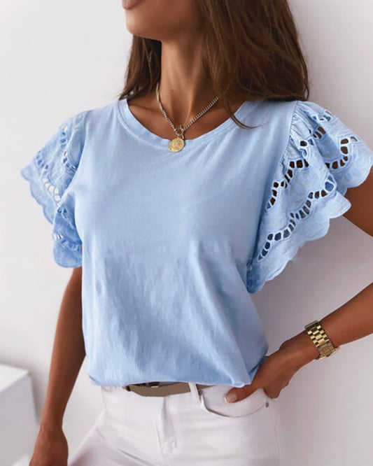 Cutout Short Sleeve Round Neck Casual Top