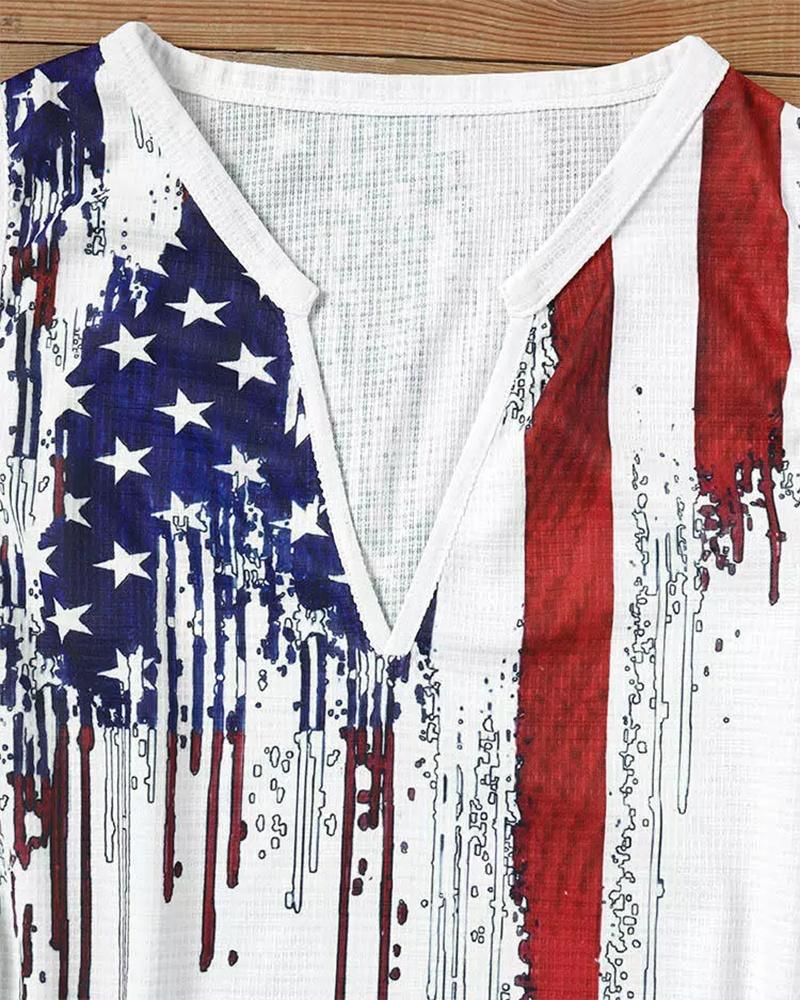 Independence Day Flag Print Notch Neck Tank Top