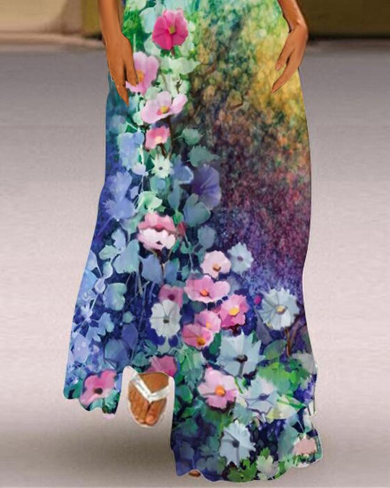 Floral Print Sleeveless Maxi Dress