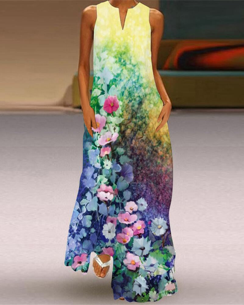 Floral Print Sleeveless Maxi Dress