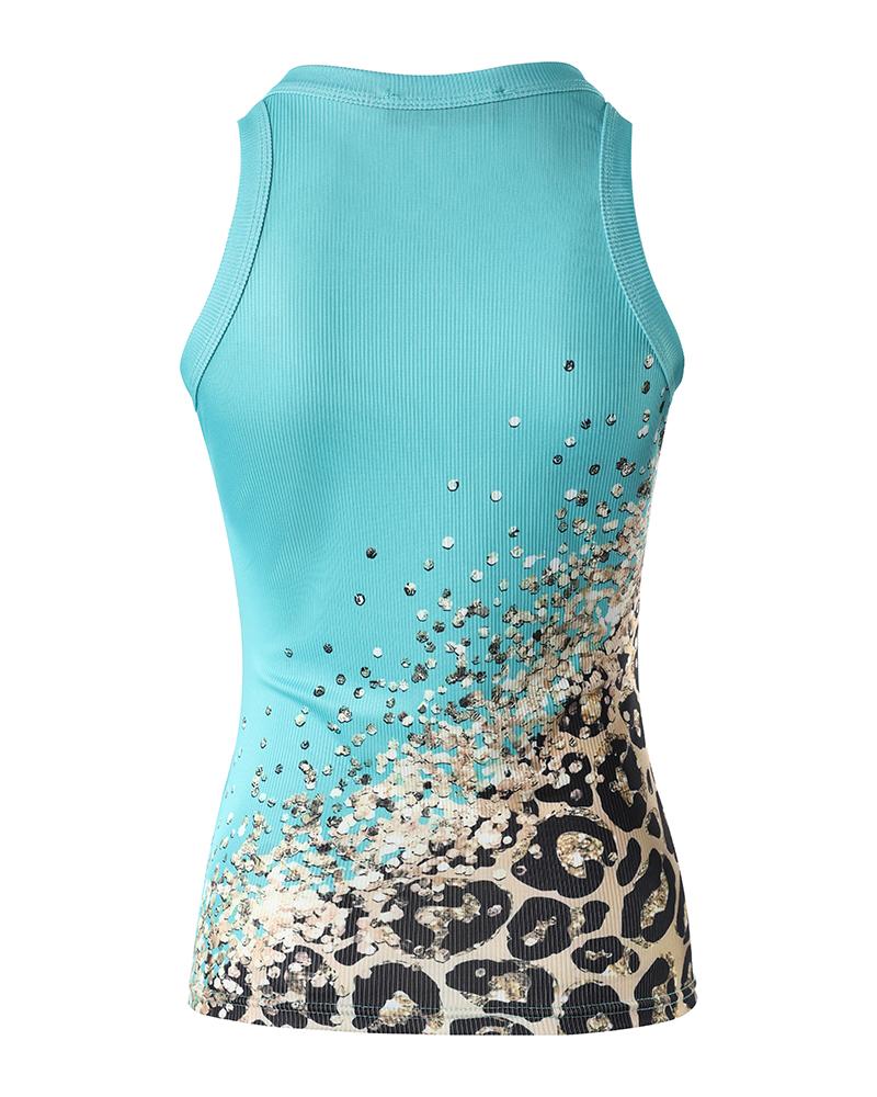 Contrast Leopard Print Sleeveless Casual Tank Top