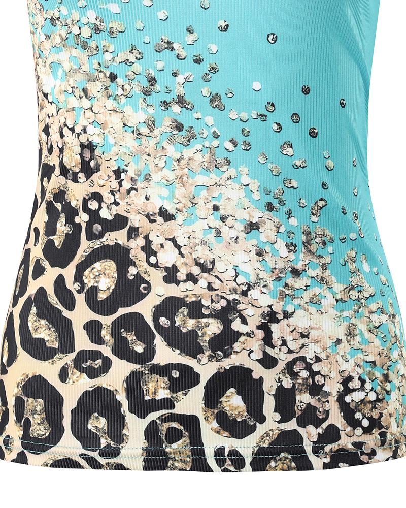 Contrast Leopard Print Sleeveless Casual Tank Top